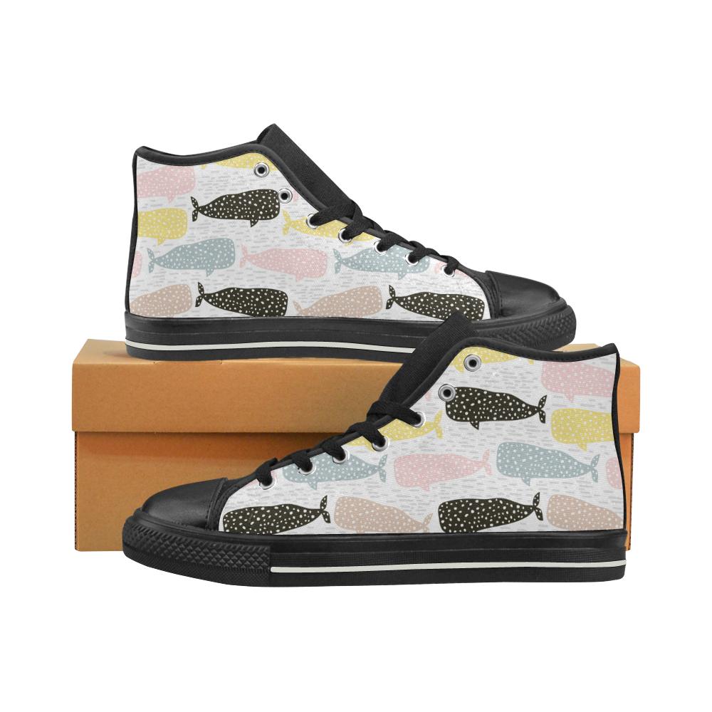 Whale dot pattern Women’s High Top Shoes Black