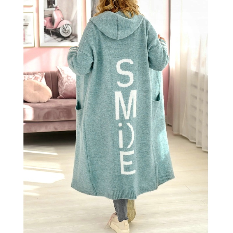 WEIRDO Back Letter Printed Loose Coats Women Fall Winter Elegant Hooded Overcoat Casual Pockets Office Lady Knit Tops Cardigan alx