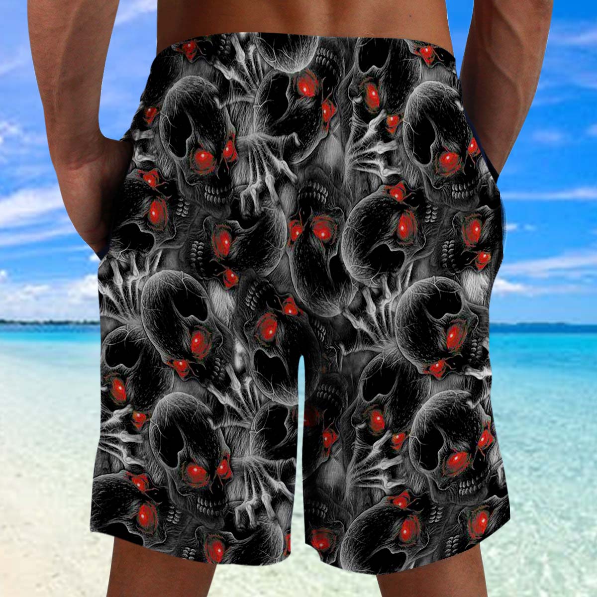 Skull Red Eyes Hawaii Beach Shorts Colorful S Ha28020