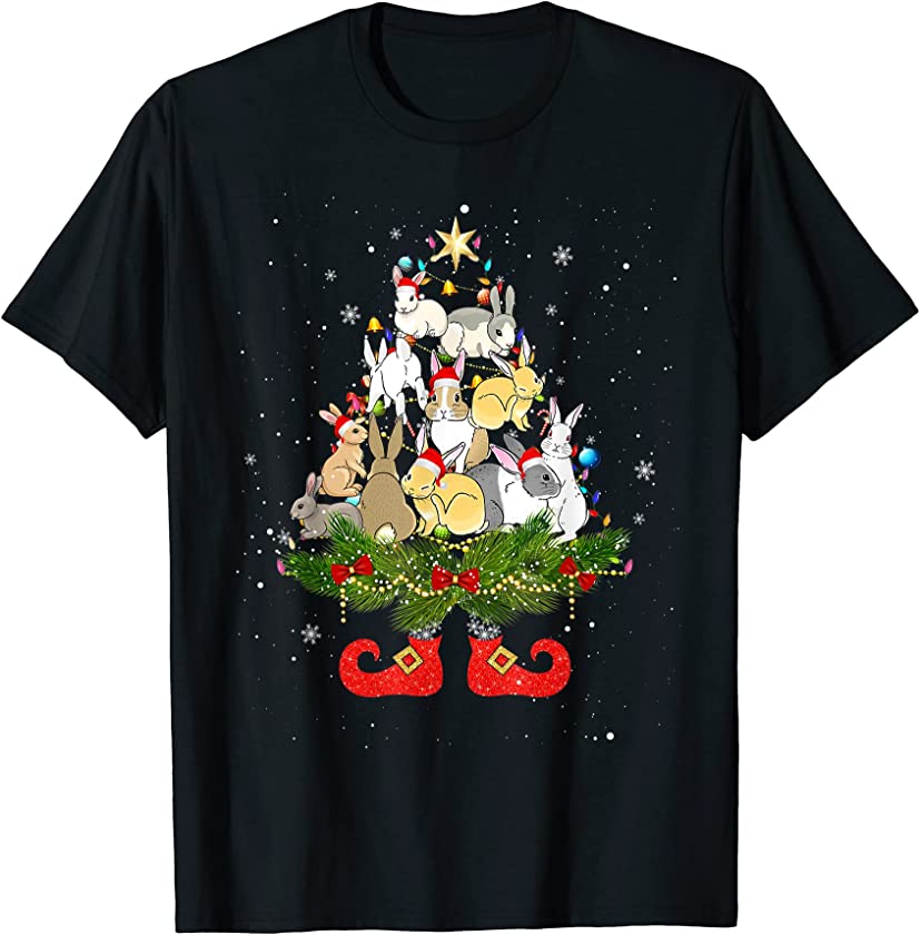 Bunnys Christmas Tree Lights Cute Santa Hat Lover T-Shirt