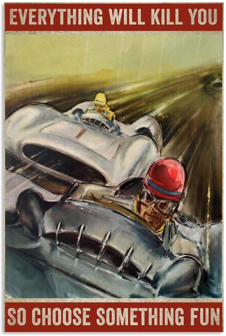 Vintage Men Riding Car Racing – Choose Something Fun Poster Art Print      Home Decor Gift For Men Women Family Friend On Birthday Xmas