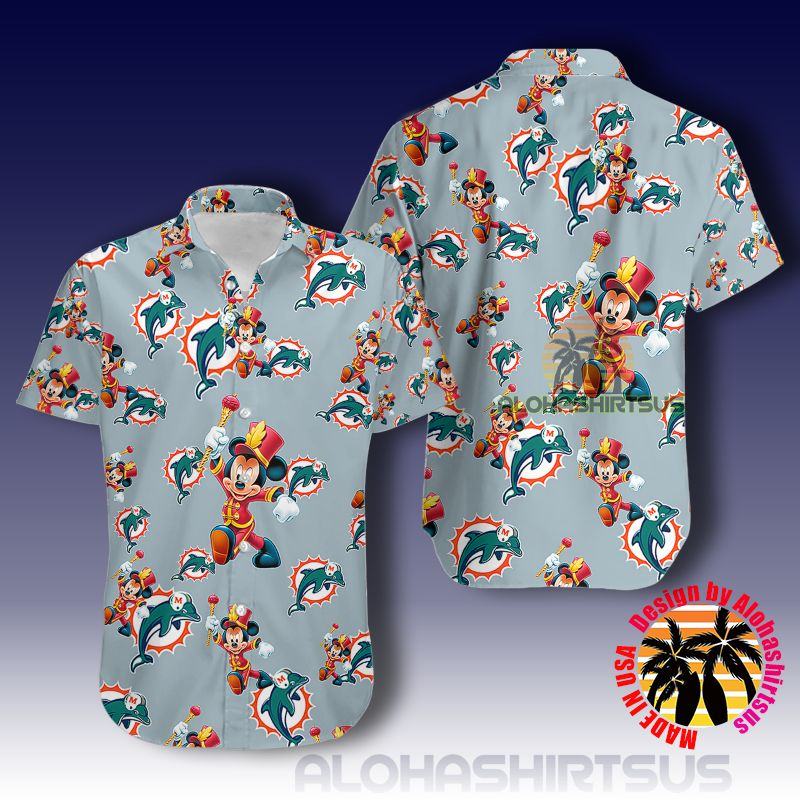 Mickey Mouse Magician Miami Dolphins Nfl Grey One Piece Hawaiian Shirt