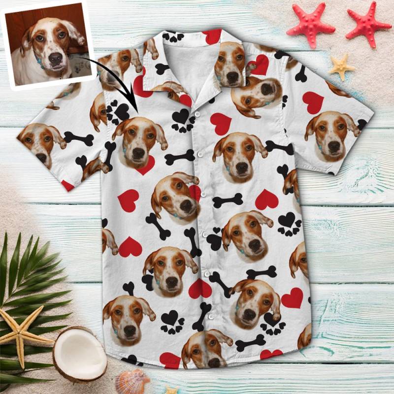 Custom Photo Dog Heart And Bone Hawaii Shirt Ha26232