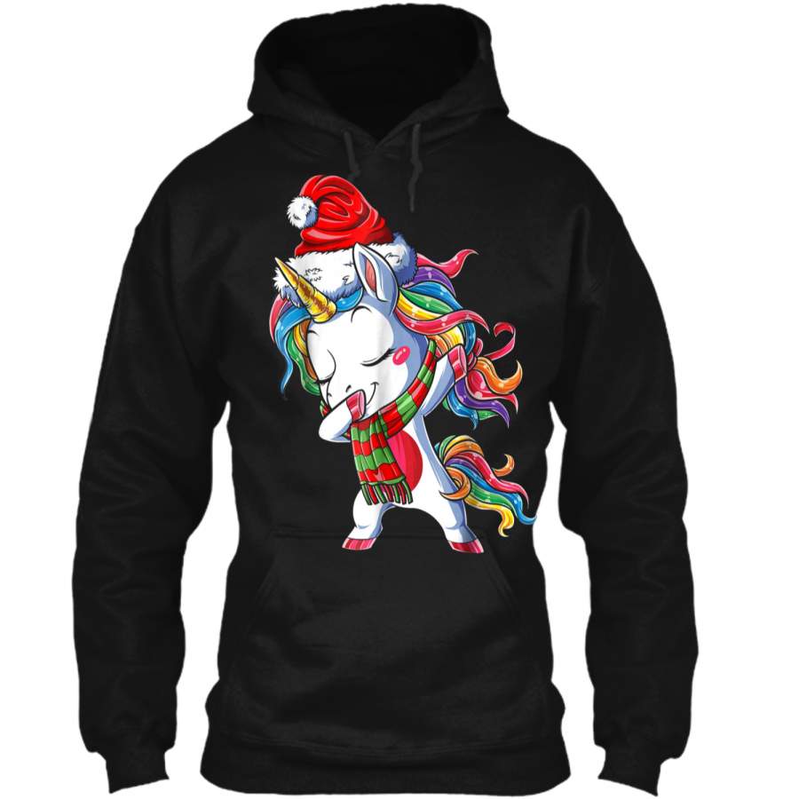 Dabbing Unicorn Christmas Girls Santa Hat Scarf Xmas Pullover Hoodie 8 oz