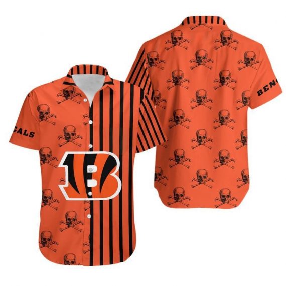 Gift For Husband Dad Cincinnati Bengals Stripes And Skull Hawaii Shirt Ha97132