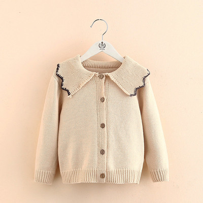 2022 Autumn Winter Spring 2 3 4 6 8 10 12 Years Children Flower Collar Knitted Jacket Long Sleeve Cardigan Sweater For Kids Girl alx