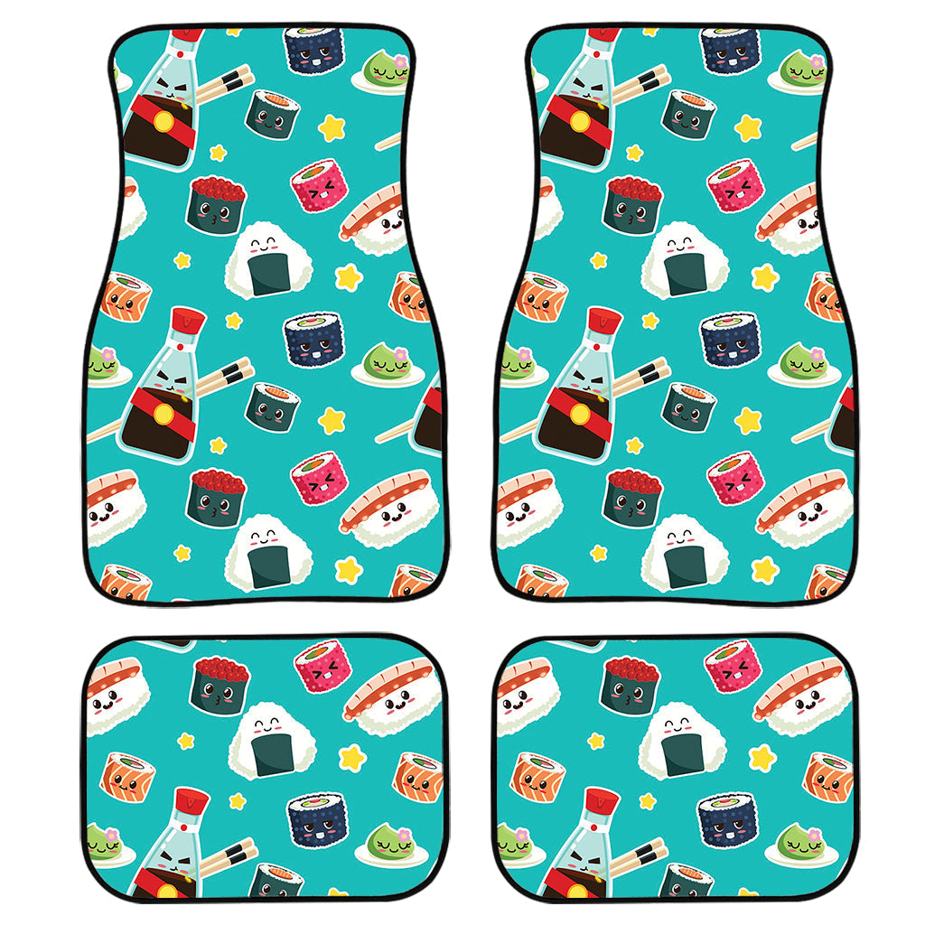 Cute Japanese Sushi Pattern Print Front And Back Car Floor Mats, Front Car Mat