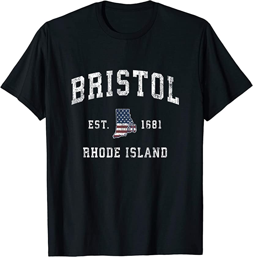 Bristol Rhode Island RI Vintage American Flag Sports Design T-Shirt