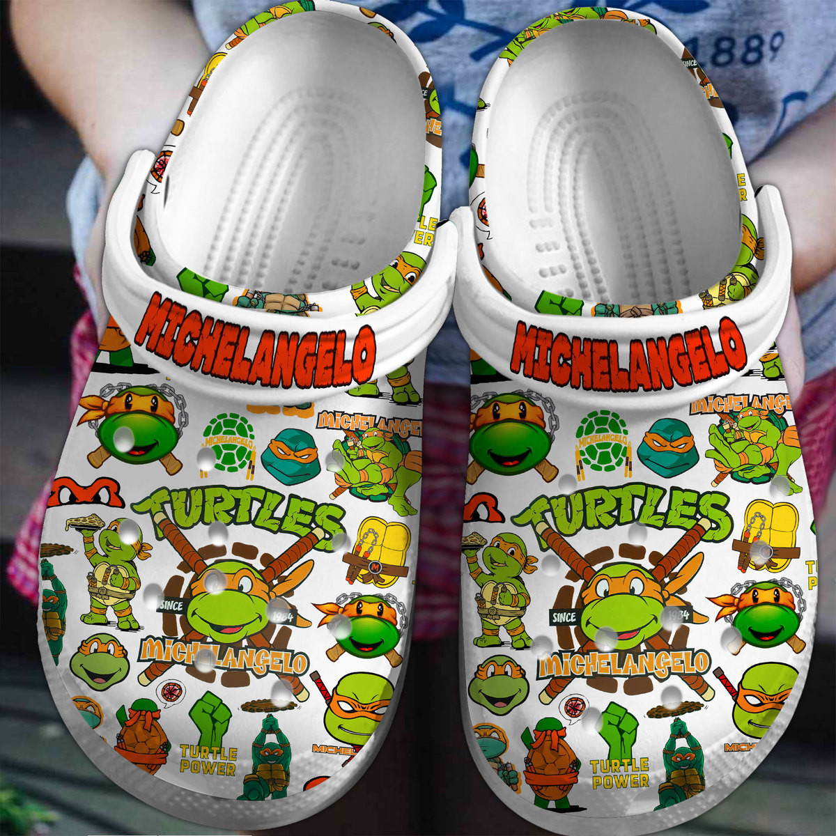 Teenage Mutant Ninja Turtles (MICHELANGELO) Cartoon Crocs Crocband Shoes Clogs For Men Women and Kids