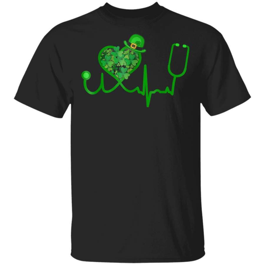 Irish Nurse St Patricks Day Stethoscope Heartbeat T-Shirt