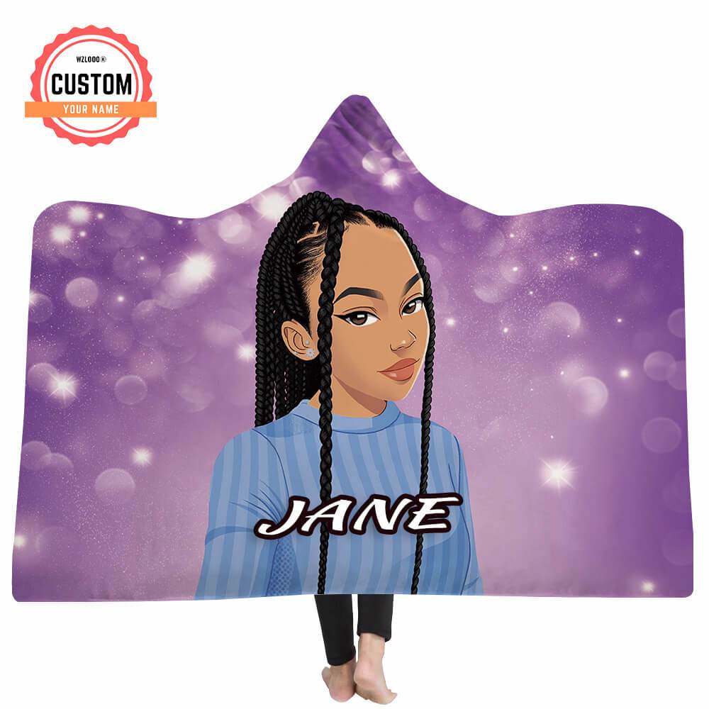 Purple Black Girl Dreams Custom Name Hooded Blankets