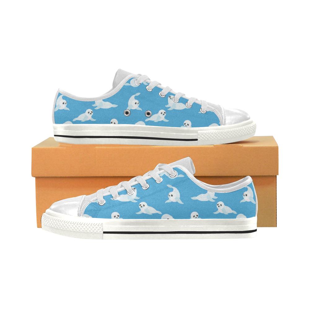 Cute Sea Lion Seal Pattern Background Kid’S Low Top Canvas Shoes White