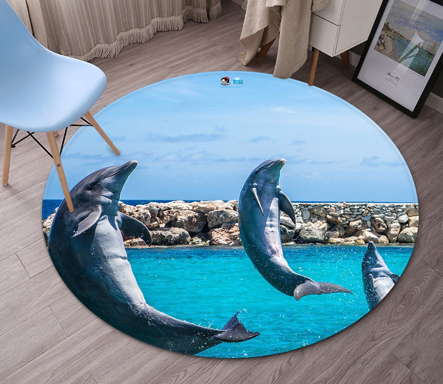 3D Dolphin 3624 Round Rug – Round Carpet Home Decor