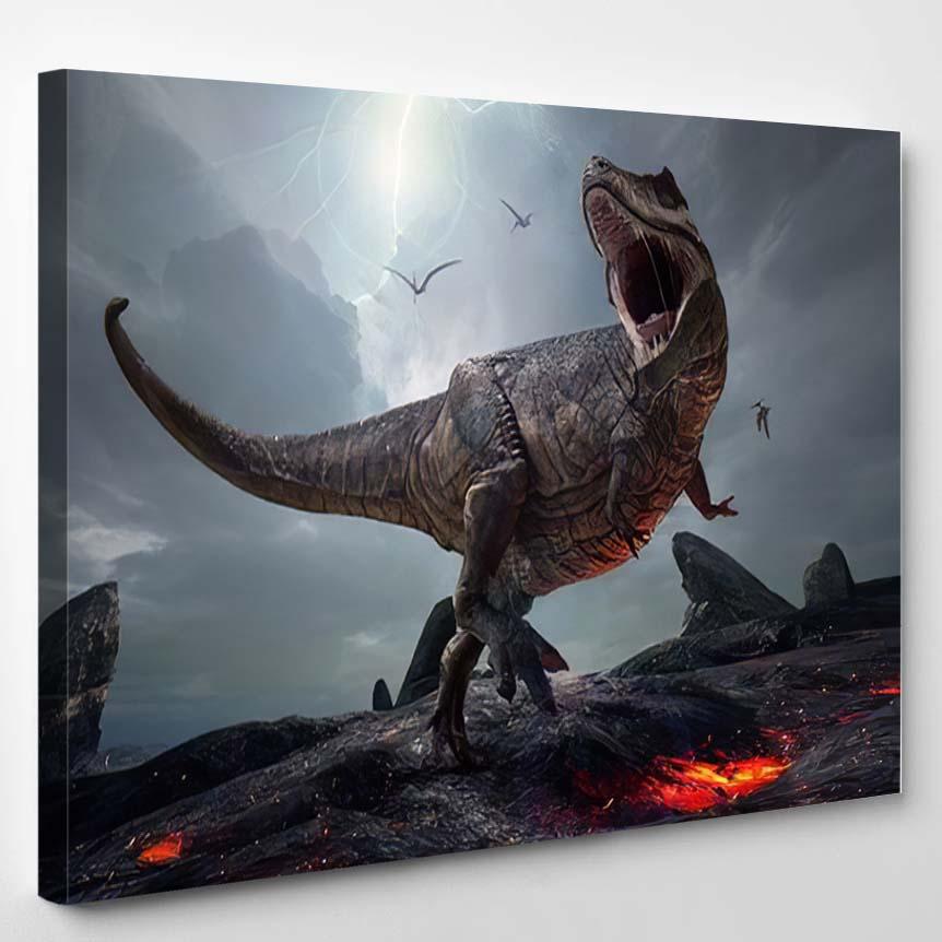 3D Rendering King Dinosaurs Tyrannosaurus Rex – Dinosaur Animals Canvas Print