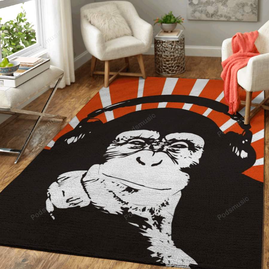 Music monkey – Portrait Illustration Art For Fans Area Rug Living Room Carpet Floor Decor