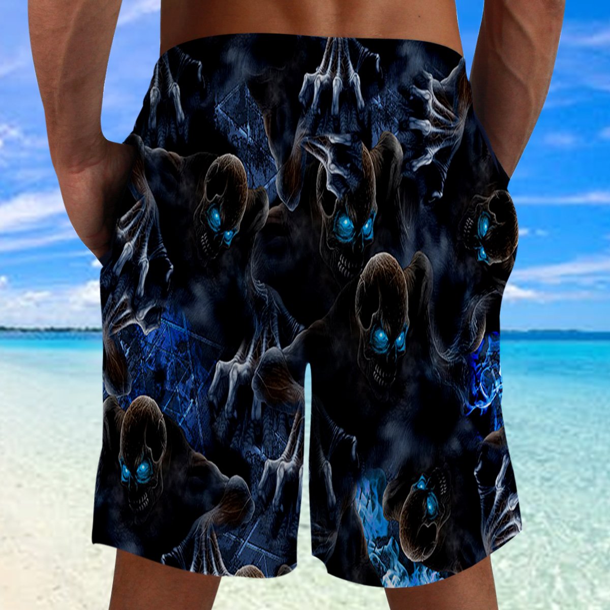 Skull Blue Eyes Hawaii Beach Shorts Colorful S Ha69683