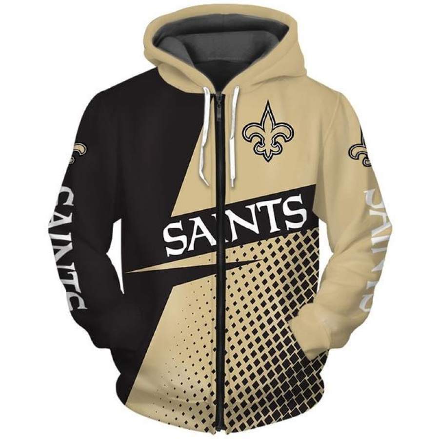 New Orleans Saints Grid Pattern 3D Zipper Hoodie