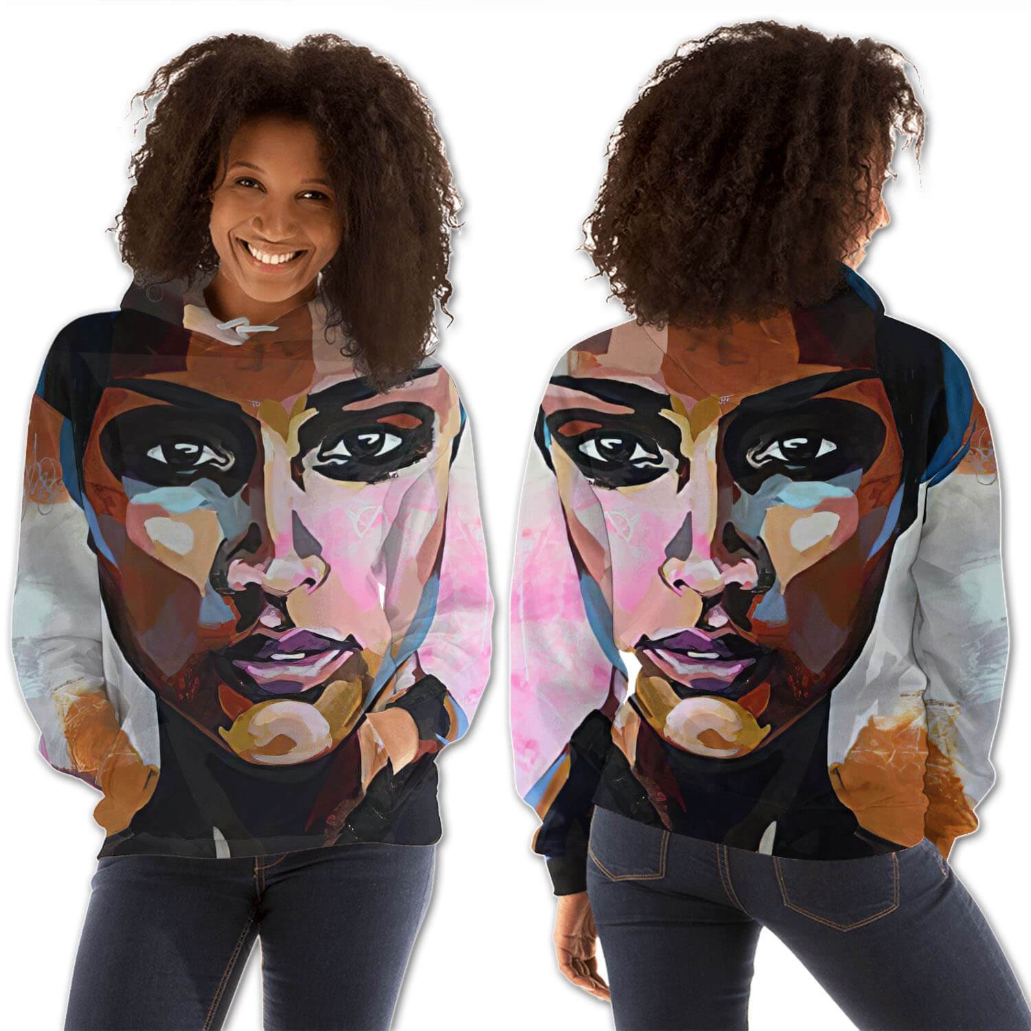 African American Hoodies Pretty African American Girl All Over Print Womens Hooded Sweatshirt African American Apparel BPS11937