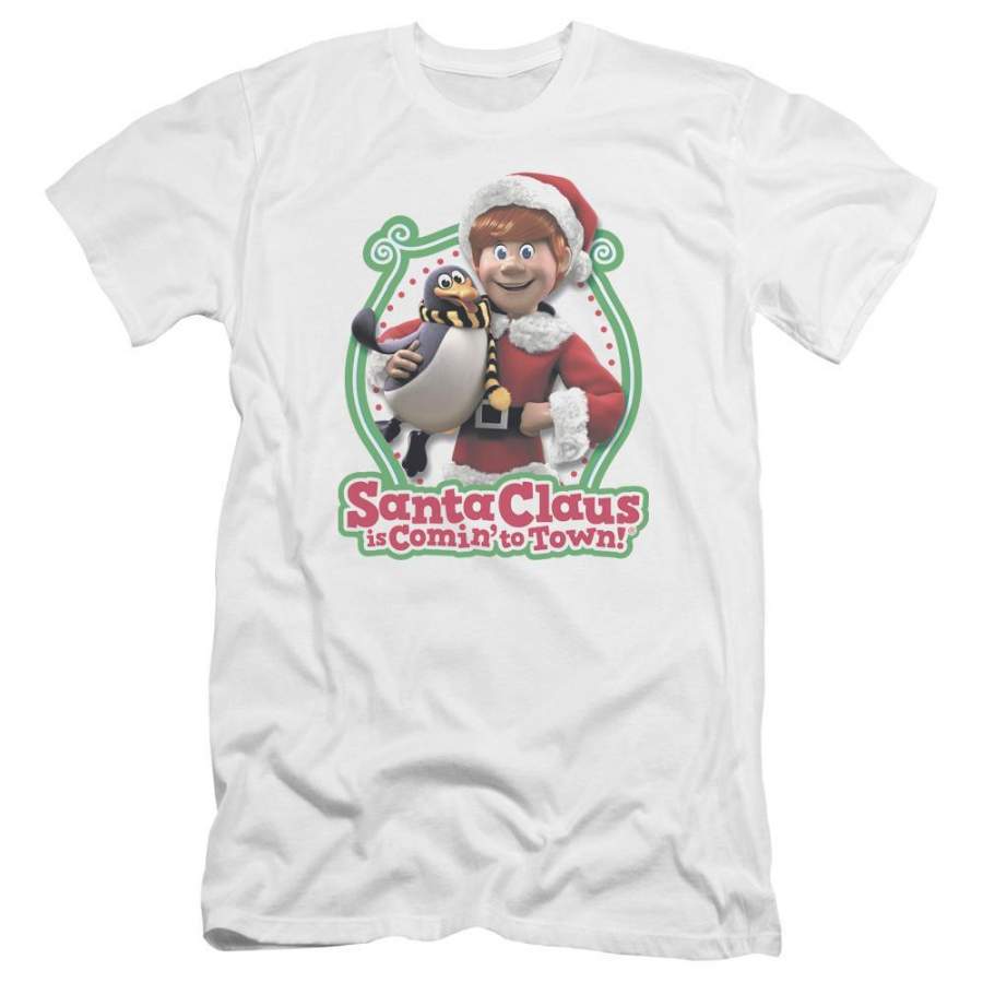 Santa Claus Is Comin To Town Penguin Premium Adult Slim Fit T-Shirt