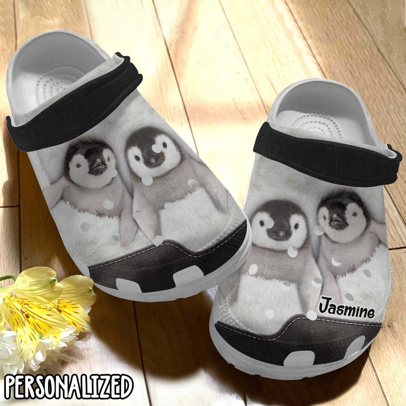 Penguin Personalized Clog, Custom Name, Text Penguin Couple, Fashion Style For Women, Men, Kid, Print 3D