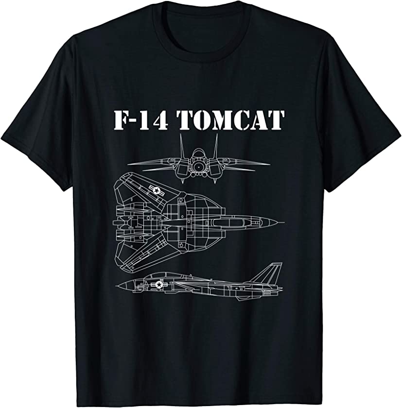 Vintage White F14 Tomcat Airplane Schematic F-14 Jet T-Shirt