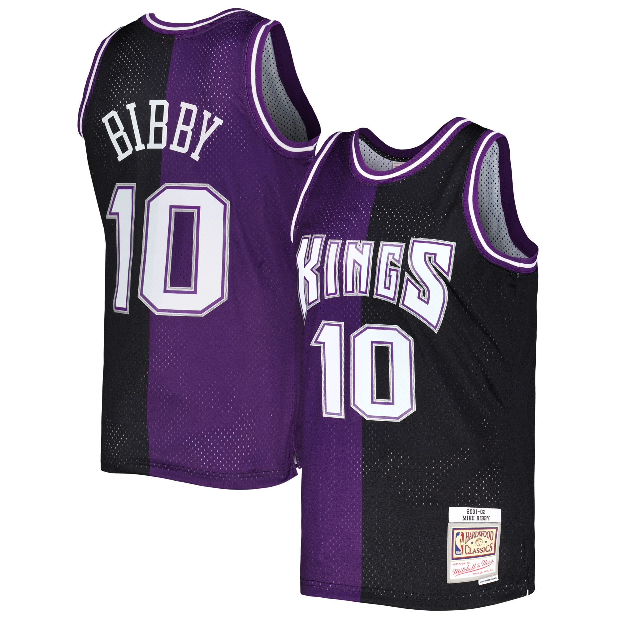 Mike Bibby Sacramento Kings Mitchell & Ness Hardwood Classics 2001/02 Split Swingman Jersey – Purple/Black