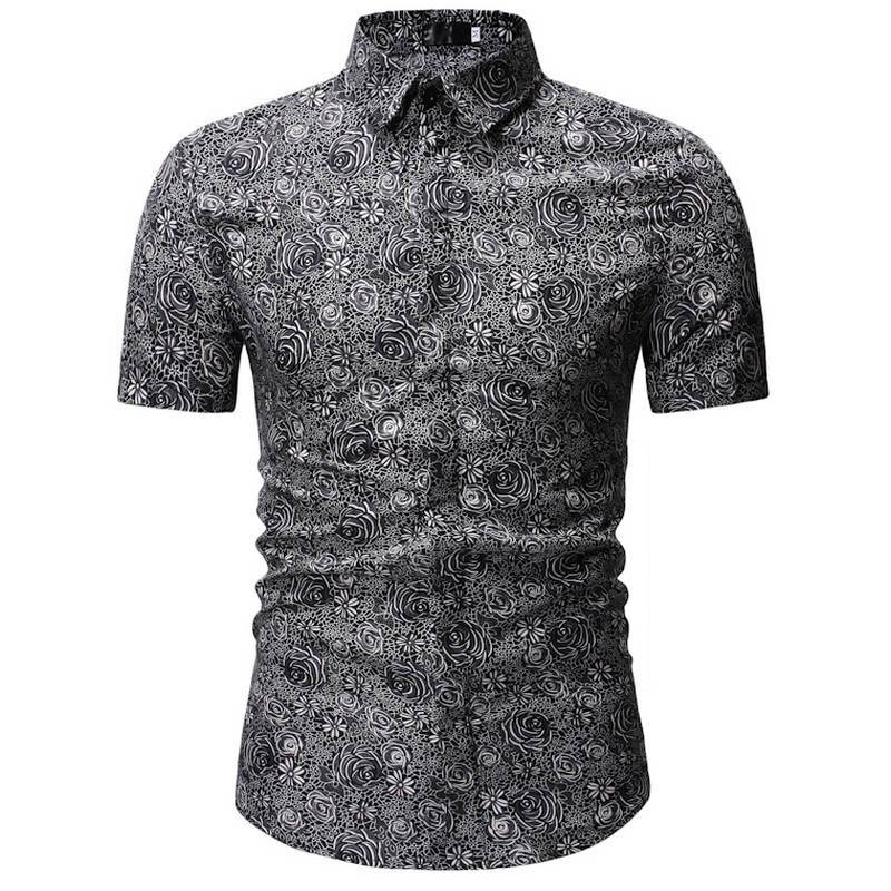 Men Shirt Summer Style Palm Tree Print Beach Hawaii Casual Short Sleeve Ha22713