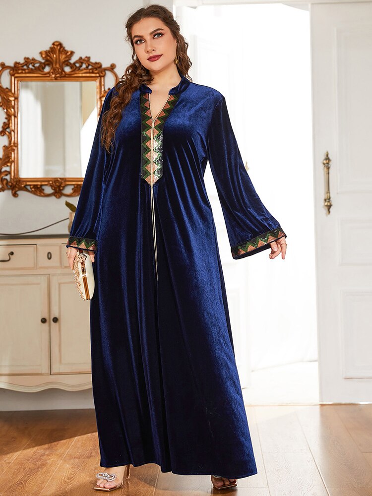 TOLEEN Women Plus Size Maxi Dresses 2022 Autumn Winter Elegant Long Sleeve Embroidery Abaya Muslim Turkey Party Evening Clothing alx