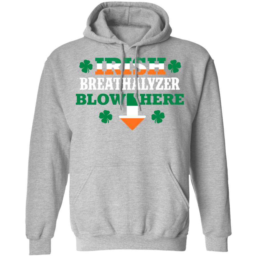 Irish Breathalyzer Blow Here St Patrick's Day Driver Funny Leprechaun Shenanigan Shamrock Irish Flag Men Women Gifts Pullover Hoodie