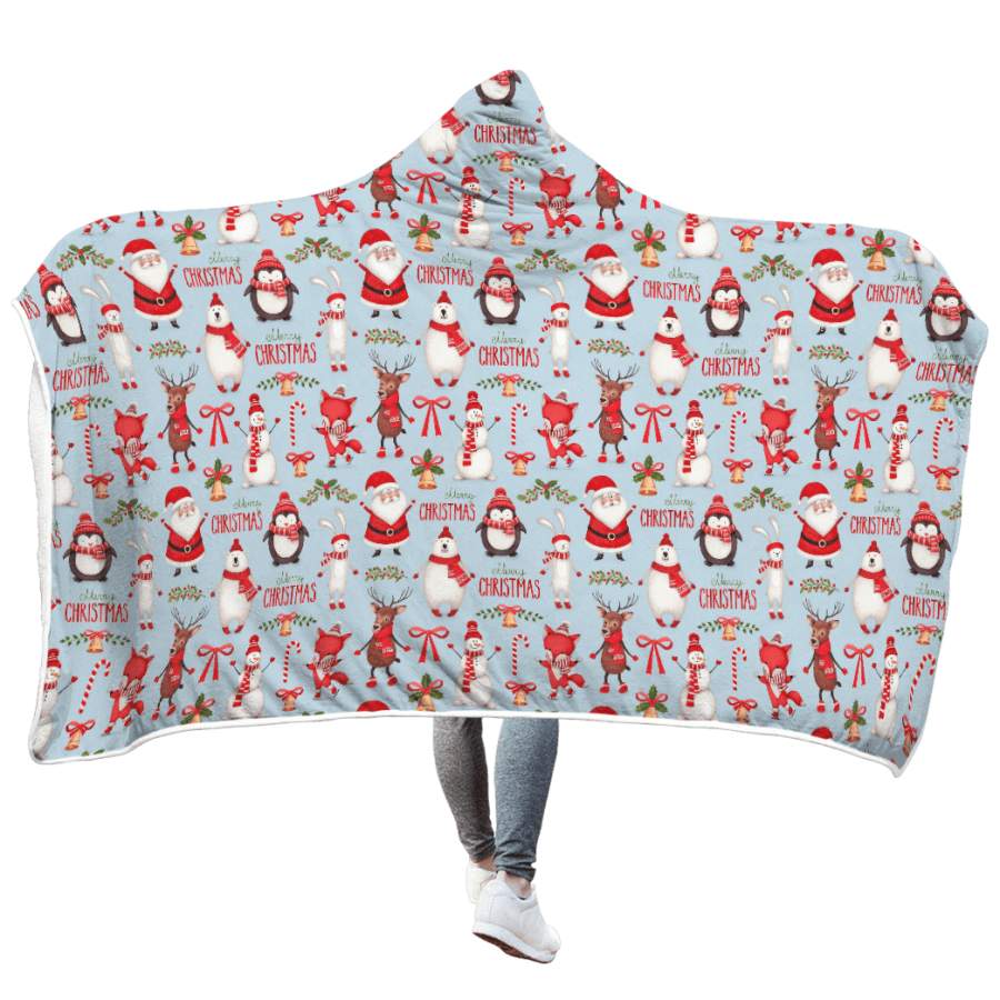 Animals On Christmas Custom Hooded Blanket