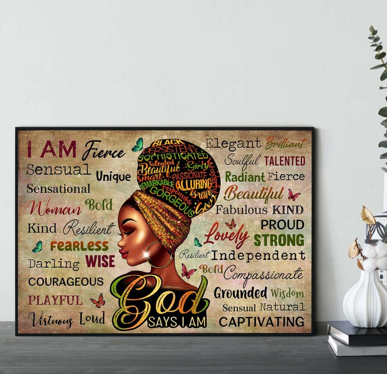 Black Queen God Says I Am Poster Print, Black Women Canvas Art, Afro Queen Wall Art, Afro Hair Wall Decor, Black Girl Magic | Unframed Paper Poster