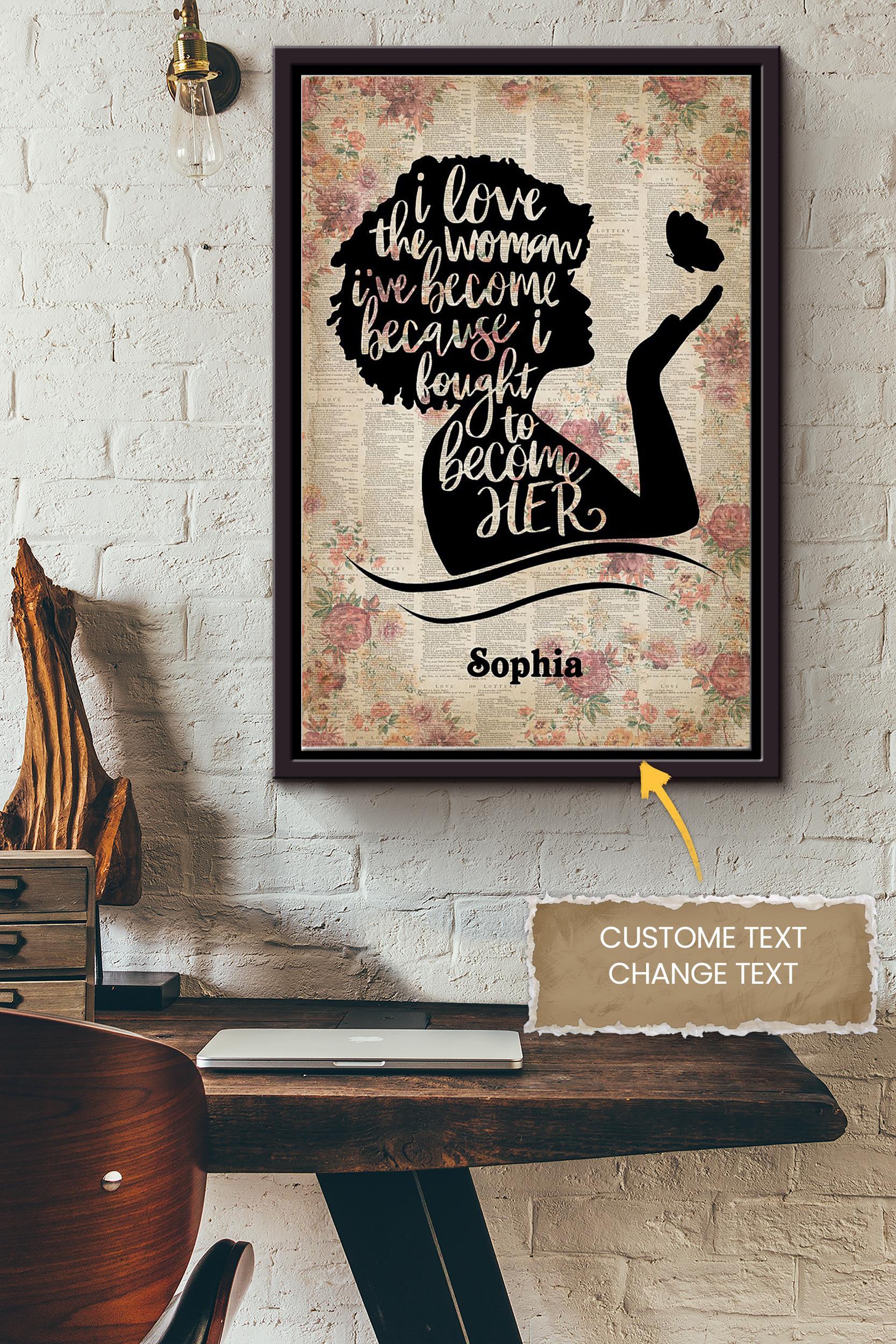 Afro Girl Personalized Poster – Woman Wall Art – Gift For Home Decor Girlfriend Lady Mother Framed Matte Canvas