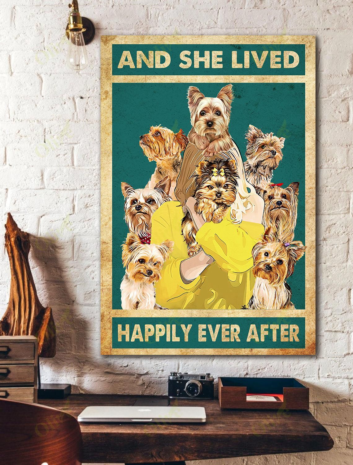 Yorkshire Terrier – She Lived Happily Ever After Canvas Wall Art Home Decor