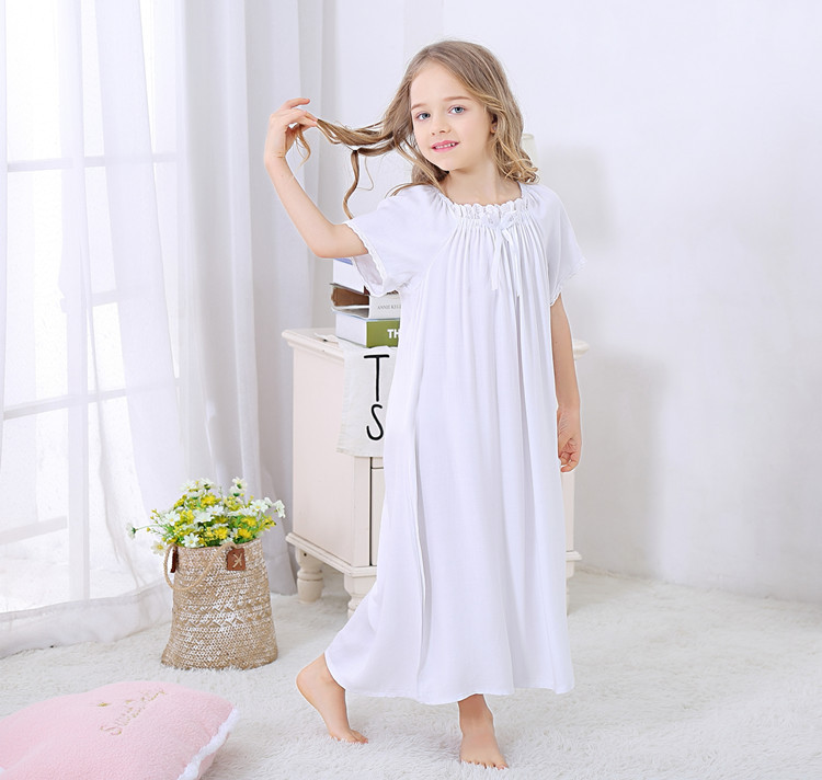 2022 New Children’s Nightdress Girls Sleepwear French Court Pajamas For Girls Nightgown Kids Nightwear Cotton Lace Solid Color alx