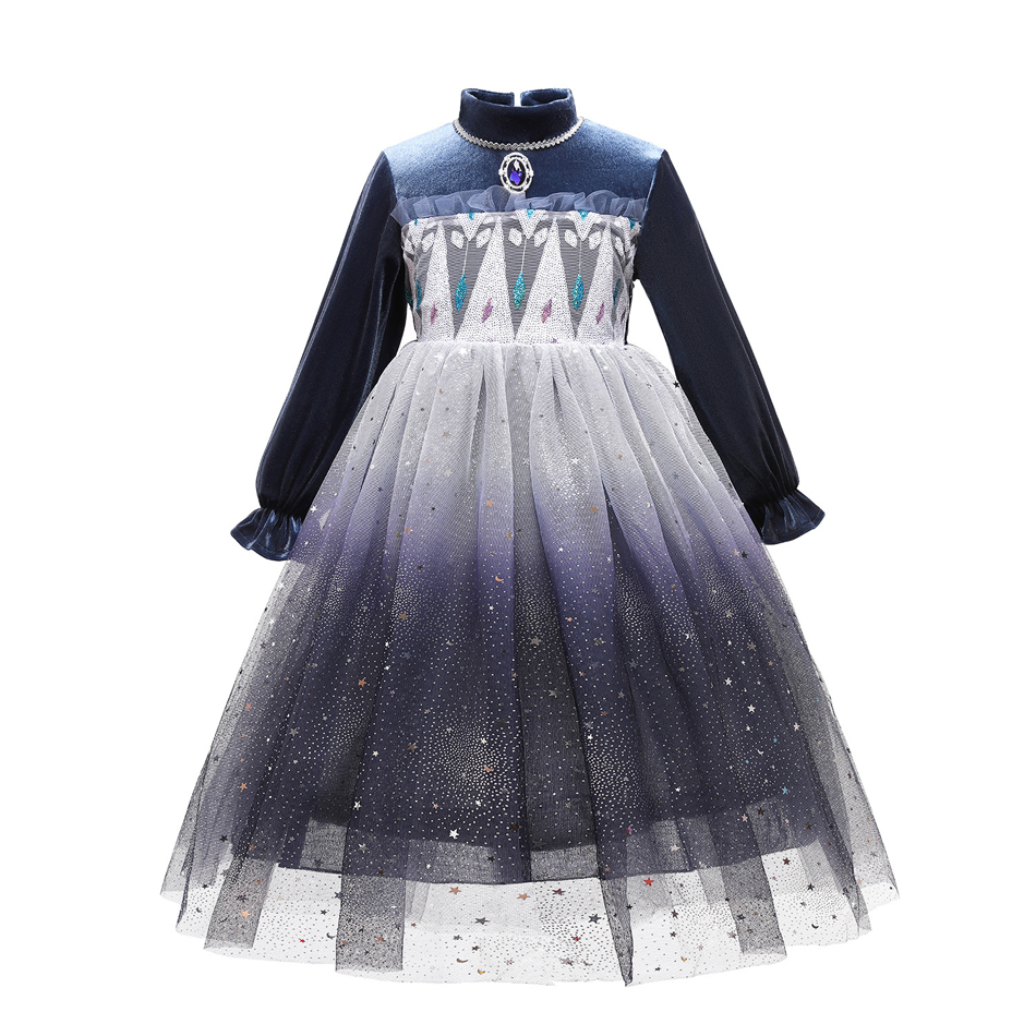 Autumn Winter Girl Elsa Dress Frozen Fleece Princess Birthday Party Costume Velvet Thicken Child Luxury Halloween Cosplay Frocks alx