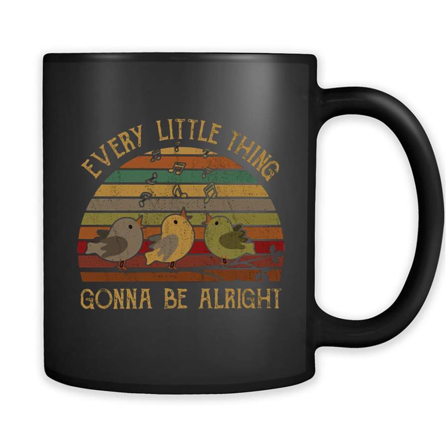 Every Little Thing Gonna Be Alright, Birds Singing, Retro Vintage Design – Full-Wrap Coffee Black Mug