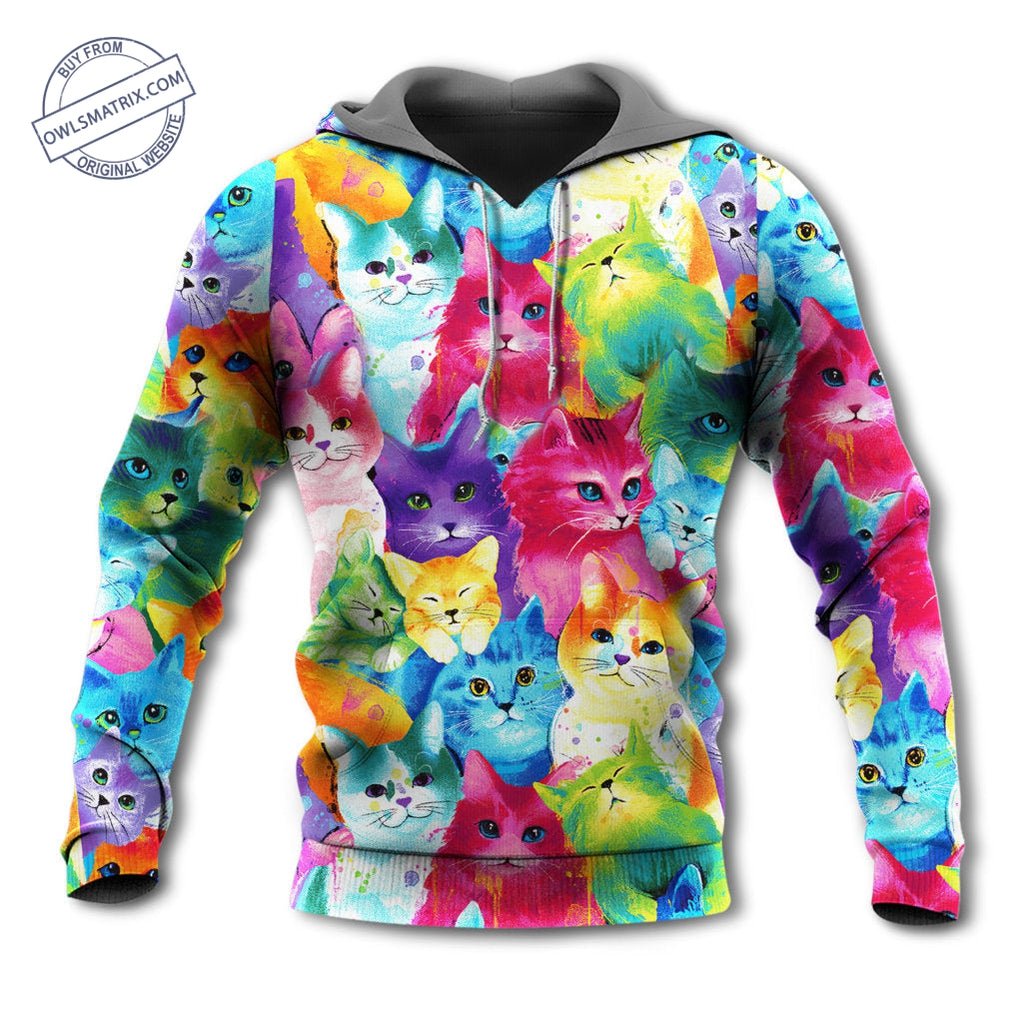 Cat Colorful Little Cute Kitten Happy Life – Hoodie – Hood02Lin240822