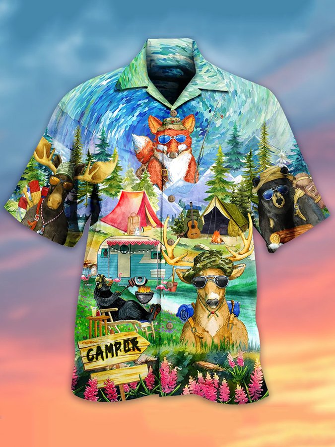 Animal Camping Happy Short Sleeve Hawaii Shirt Ha1733