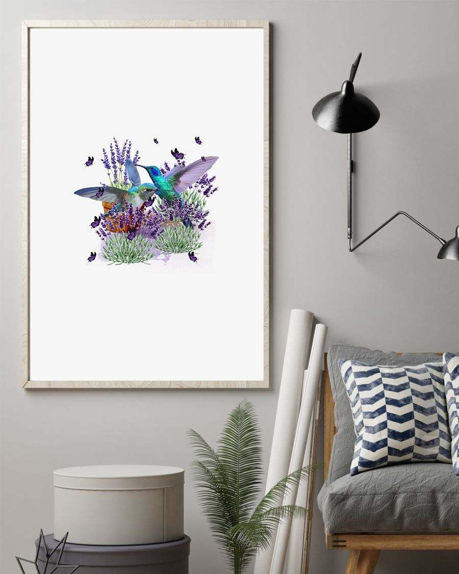 Hummingbird with lavender flower poster