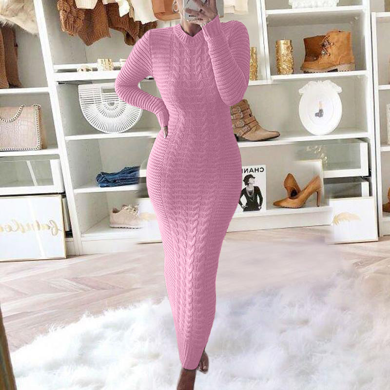 2022 Autumer Winter Knit Sexy Skims Pullover Women Sweater Thick Long Dress Crew Neck Long Sleeve Top Elegant Chic Casual Korean alx