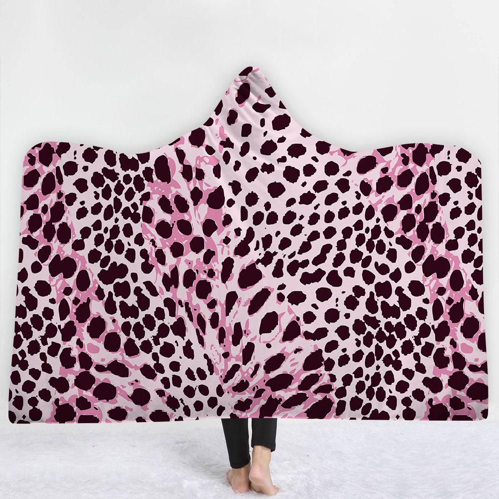 Animal Hooded Blankets – Animal Series Leopard Print Pattern Pink Fleece Hooded Blanket