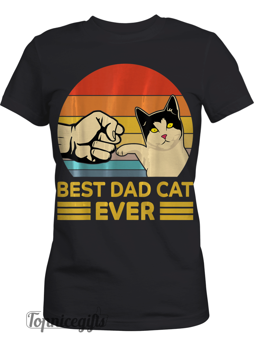 Best Cat Dad Ever Fist Bump Retro Vintage Funny Kitten Cat T-Shirt