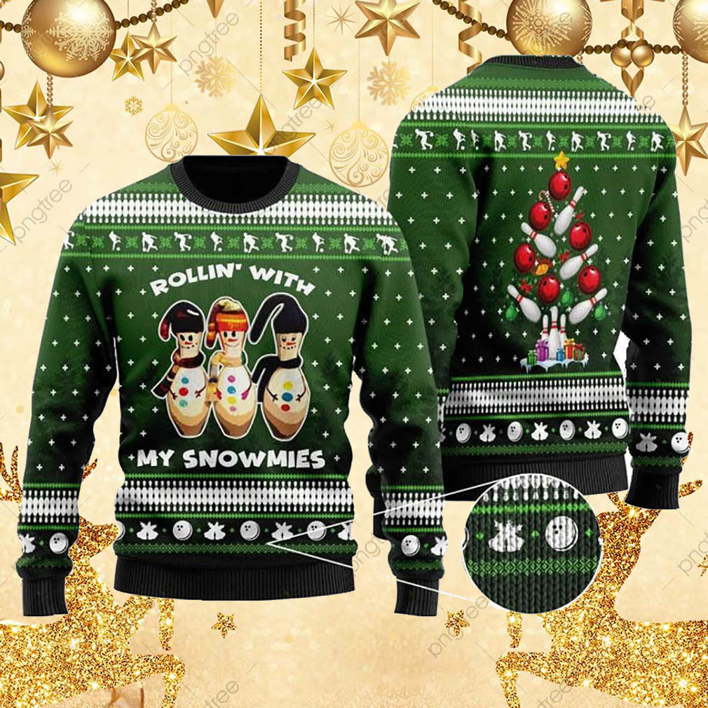 Snowman Bowling With Sayings Rollin With My Snowmies Ugly Christmas Sweater | Unisex | Adult | Us1525