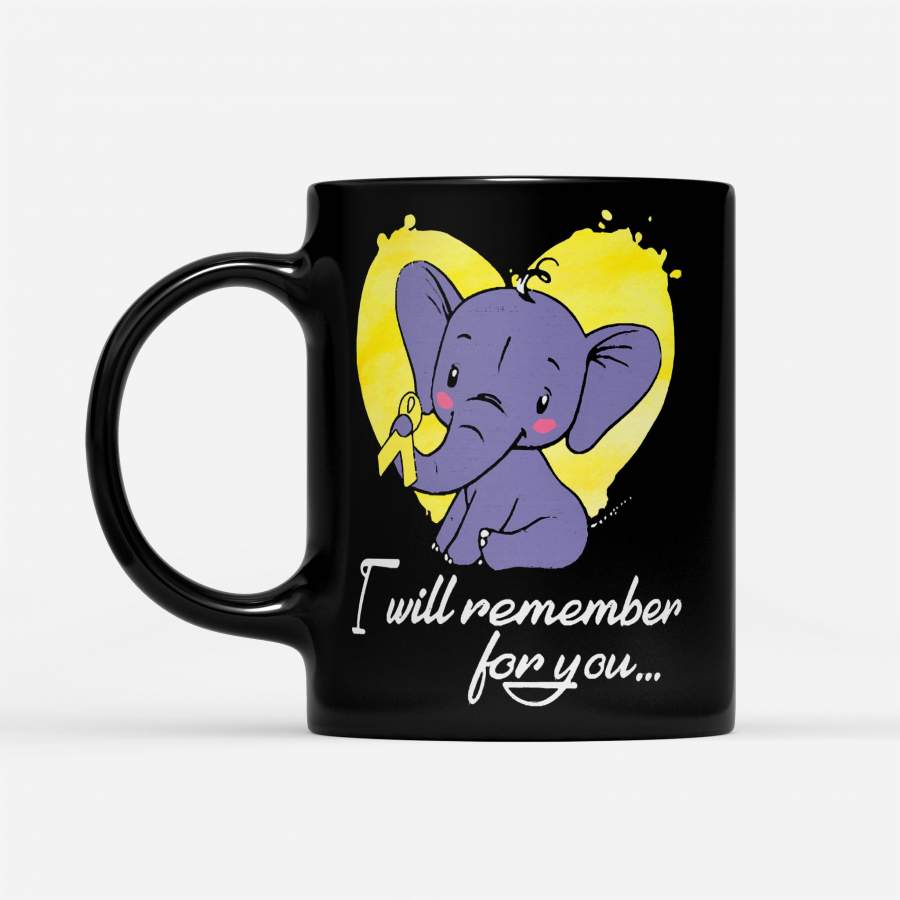 I Will Remember For You Elephant Hydrocephalus Awareness Peach Ribbon Warrior – Black Mug