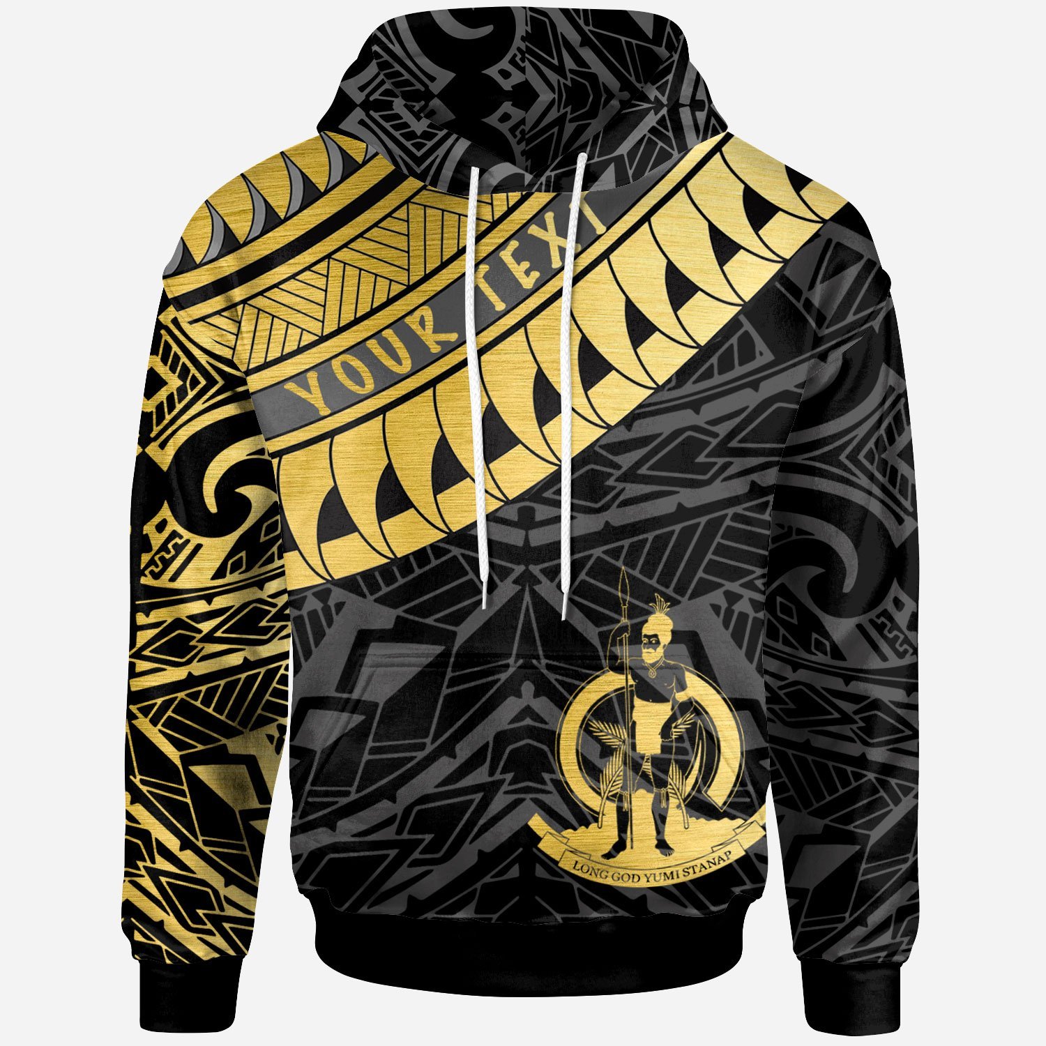 Vanuatu – Custom Personalised Hoodie – Vanuatu Ginger Lei Pattern Gold – BN20