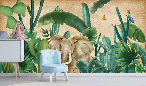 3D Plants Cactus Elephant Wall Mural Wallpaper 357