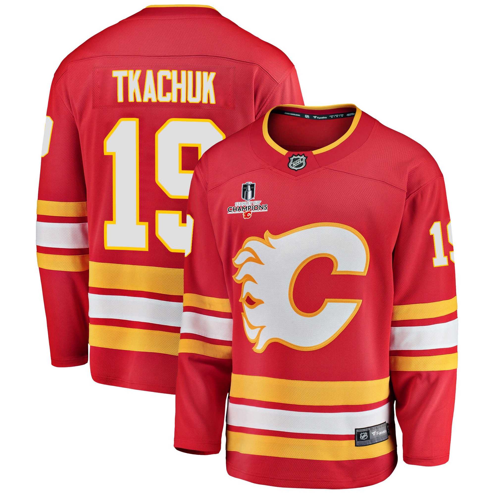 Calgary Flames Matthew Tkachuk 19 Home 2022 Stanley Cup Champions Breakaway Men Jersey – Red