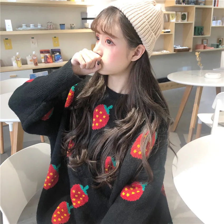 Women Oversized Sweater Pullovers O Neck Carrot Pattern Printed Pull Jumpers Long Sleeve Streetwear Knitted Women Clothes Tops alx