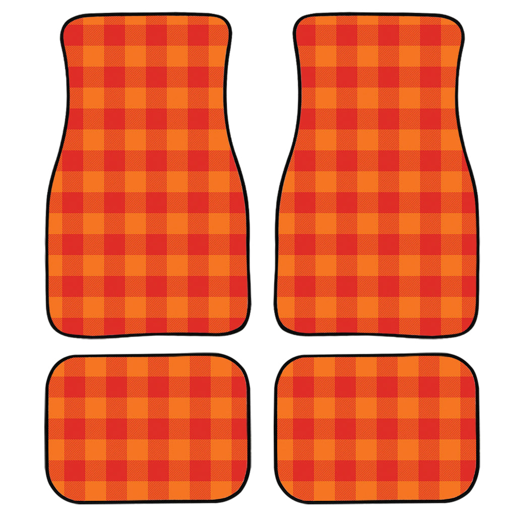 Orange Buffalo Check Pattern Print Front And Back Car Floor Mats, Front Car Mat