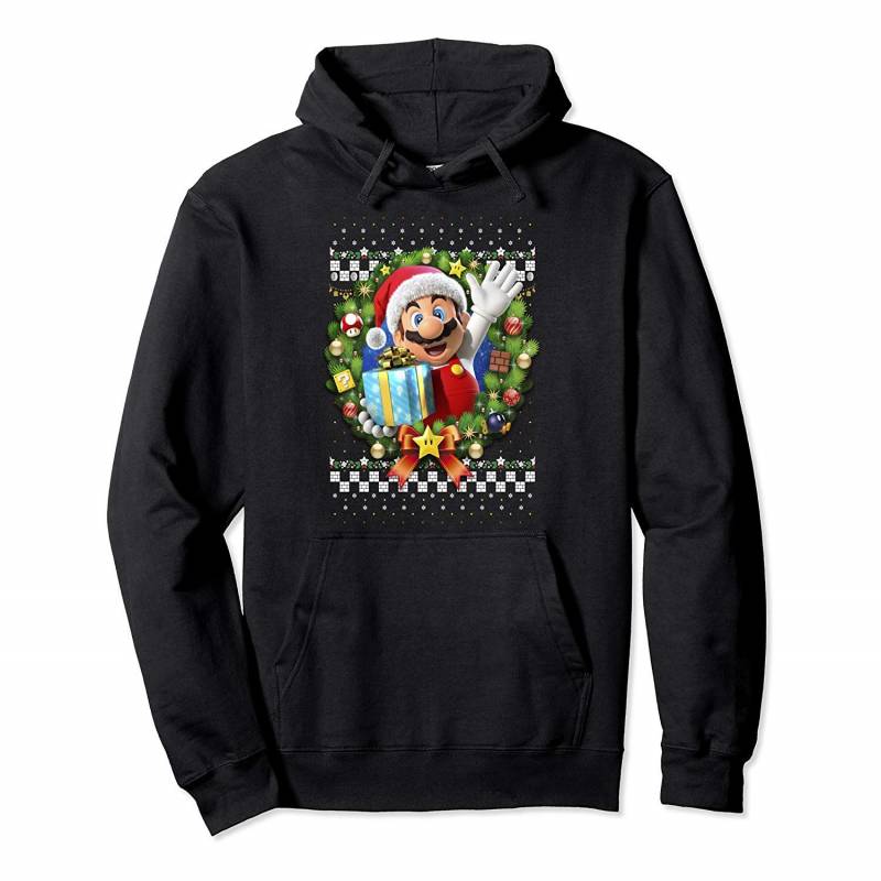 Super Mario 3d Christmas Wreath Present Pullover Hoodie